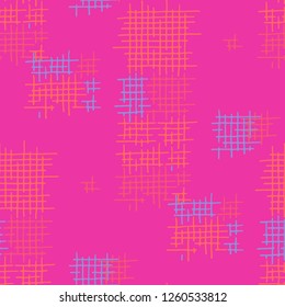 Grunge Seamless Lattice. Abstract Pattern. Modern Hand Drawn Texture with Scribble Crossing Lines. Colorful Vector Pattern for Print, Fabric, Cloth. Abstract Seamless Pattern.