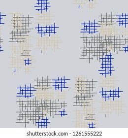 Grunge Seamless Lattice. Abstract Pattern. Vintage Hand Drawn Texture with Shabby Crossing Lines. Colorful Vector Pattern for Print, Fabric, Cloth. Abstract Seamless Pattern.