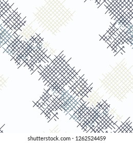 Grunge Seamless Lattice. Abstract Pattern. Modern Hand Drawn Texture with Scribble Crossing Lines. Colorful Vector Pattern for Dress, Curtain, Paper. Abstract Seamless Pattern.