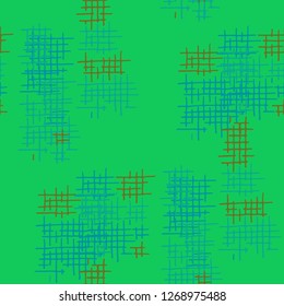 Grunge Seamless Lattice. Abstract Pattern. Vintage Hand Drawn Texture with Shabby Crossing Lines. Colorful Vector Pattern for Dress, Curtain, Tablecloth. Abstract Seamless Pattern.