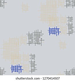 Grunge Seamless Lattice. Abstract Pattern. Retro Hand Drawn Texture with Scratched Crossing Lines. Colorful Vector Pattern for Chintz, Linen, Paper. Abstract Seamless Pattern.