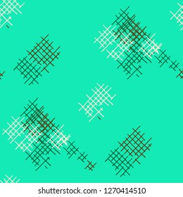 Grunge Seamless Lattice. Abstract Pattern. Vintage Hand Drawn Texture with Shabby Crossing Lines. Colorful Vector Pattern for Chintz, Linen, Paper. Abstract Seamless Pattern.