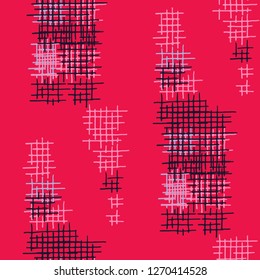Grunge Seamless Lattice. Abstract Pattern. Vintage Hand Drawn Texture with Shabby Crossing Lines. Colorful Vector Pattern for Cotton, Print, Textile. Abstract Seamless Pattern.