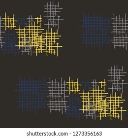 Grunge Seamless Lattice. Abstract Pattern. Retro Hand Drawn Texture with Shabby Crossing Lines. Colorful Vector Pattern for Cotton, Print, Calico. Abstract Seamless Pattern.