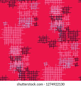 Grunge Seamless Lattice. Abstract Pattern. Retro Hand Drawn Texture with Scratched Crossing Lines. Colorful Vector Pattern for Print, Cloth, Textile. Abstract Seamless Pattern.