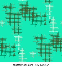 Grunge Seamless Lattice. Abstract Pattern. Modern Hand Drawn Texture with Scribble Crossing Lines. Colorful Vector Pattern for Dress, Curtain, Tablecloth. Abstract Seamless Pattern.
