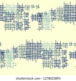 Grunge Seamless Lattice. Abstract Pattern. Retro Hand Drawn Texture with Shabby Crossing Lines. Colorful Vector Pattern for Chintz, Curtain, Paper. Abstract Seamless Pattern.