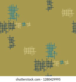 Grunge Seamless Lattice. Abstract Pattern. Trendy Hand Drawn Texture with Shabby Crossing Lines. Colorful Vector Pattern for Wallpaper, Fabric, Textile. Abstract Seamless Pattern.