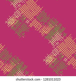 Grunge Seamless Lattice. Abstract Pattern. Trendy Hand Drawn Texture with Shabby Crossing Lines. Colorful Vector Pattern for Print, Fabric, Cloth. Abstract Seamless Pattern.