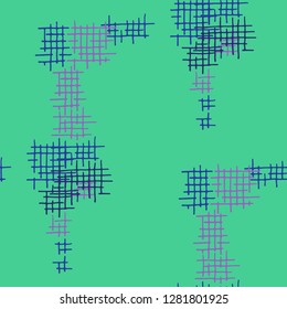 Grunge Seamless Lattice. Abstract Pattern. Vintage Hand Drawn Texture with Scratched Crossing Lines. Colorful Vector Pattern for Print, Fabric, Cloth. Abstract Seamless Pattern.