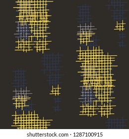 Grunge Seamless Lattice. Abstract Pattern. Modern Hand Drawn Texture with Scratched Crossing Lines. Colorful Vector Pattern for Dress, Curtain, Tablecloth. Abstract Seamless Pattern.