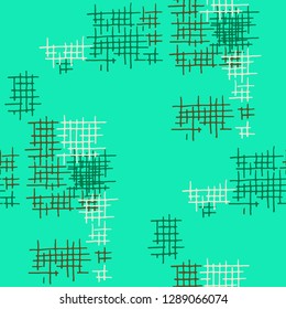 Grunge Seamless Lattice. Abstract Pattern. Retro Hand Drawn Texture with Scratched Crossing Lines. Colorful Vector Pattern for Cotton, Calico, Textile. Abstract Seamless Pattern.