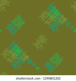 Grunge Seamless Lattice. Abstract Pattern. Retro Hand Drawn Texture with Shabby Crossing Lines. Colorful Vector Pattern for Linen, Paper, Tablecloth. Abstract Seamless Pattern.