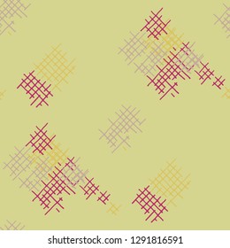 Grunge Seamless Lattice. Abstract Pattern. Trendy Hand Drawn Texture with Scribble Crossing Lines. Colorful Vector Pattern for Fabric, Cloth, Textile. Abstract Seamless Pattern.