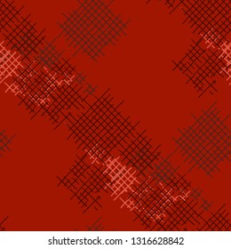 Grunge Seamless Lattice. Abstract Pattern. Vintage Hand Drawn Texture with Shabby Crossing Lines. Colorful Vector Pattern for Chintz, Linen, Paper. Abstract Seamless Pattern.