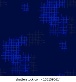 Grunge Seamless Lattice. Abstract Pattern. Trendy Hand Drawn Texture with Shabby Crossing Lines. Colorful Vector Pattern for Cotton, Print, Calico. Abstract Seamless Pattern.