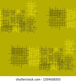 Grunge Seamless Lattice. Abstract Pattern. Vintage Hand Drawn Texture with Shabby Crossing Lines. Colorful Vector Pattern for Chintz, Curtain, Paper. Abstract Seamless Pattern.