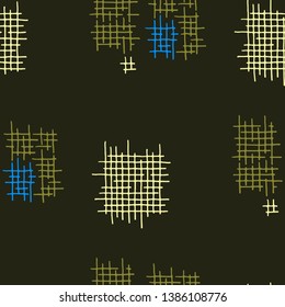 Grunge Seamless Lattice. Abstract Pattern. Modern Hand Drawn Texture with Scratched Crossing Lines. Colorful Vector Pattern for Dress, Curtain, Tablecloth. Abstract Seamless Pattern.