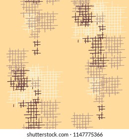 Grunge Seamless Mesh. Abstract Pattern. Retro Hand Drawn Texture with Shabby Crossing Lines. Colorful Vector Pattern for Chintz, Linen, Paper. Abstract Seamless Pattern.