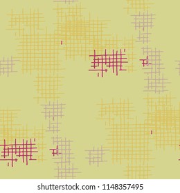 Grunge Seamless Mesh. Abstract Pattern. Vintage Hand Drawn Texture with Shabby Crossing Lines. Colorful Vector Pattern for Chintz, Curtain, Paper. Abstract Seamless Pattern.