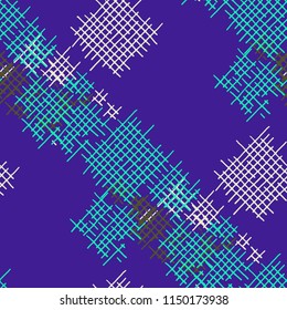 Grunge Seamless Mesh. Abstract Pattern. Vintage Hand Drawn Texture with Scratched Crossing Lines. Colorful Vector Pattern for Print, Cloth, Fabric. Abstract Seamless Pattern.