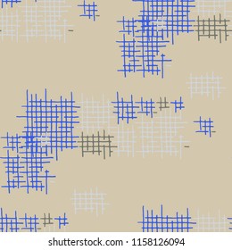 Grunge Seamless Mesh. Abstract Pattern. Retro Hand Drawn Texture with Shabby Crossing Lines. Colorful Vector Pattern for Linen, Paper, Tablecloth. Abstract Seamless Pattern.