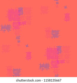 Grunge Seamless Mesh. Abstract Pattern. Trendy Hand Drawn Texture with Scratched Crossing Lines. Colorful Vector Pattern for Cotton, Calico, Textile. Abstract Seamless Pattern.