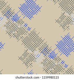 Grunge Seamless Mesh. Abstract Pattern. Trendy Hand Drawn Texture with Shabby Crossing Lines. Colorful Vector Pattern for Print, Fabric, Cloth. Abstract Seamless Pattern.
