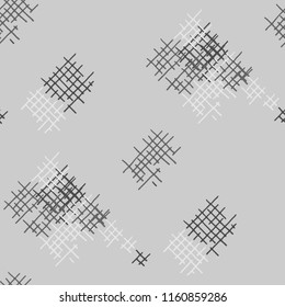 Grunge Seamless Mesh. Abstract Pattern. Modern Hand Drawn Texture with Scratched Crossing Lines. Black and White Vector Pattern for Cotton, Print, Textile. Abstract Seamless Pattern.