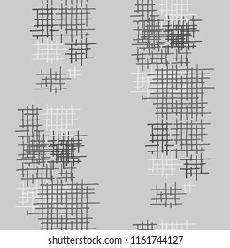 Grunge Seamless Mesh. Abstract Pattern. Retro Hand Drawn Texture with Scribble Crossing Lines. Black and White Vector Pattern for Cotton, Calico, Textile. Abstract Seamless Pattern.