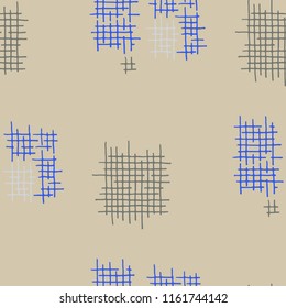 Grunge Seamless Mesh. Abstract Pattern. Modern Hand Drawn Texture with Shabby Crossing Lines. Colorful Vector Pattern for Wallpaper, Cotton, Textile. Abstract Seamless Pattern.