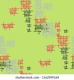 Grunge Seamless Mesh. Abstract Pattern. Trendy Hand Drawn Texture with Shabby Crossing Lines. Colorful Vector Pattern for Chintz, Curtain, Paper. Abstract Seamless Pattern.