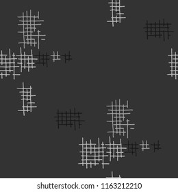 Grunge Seamless Mesh. Abstract Pattern. Retro Hand Drawn Texture with Scribble Crossing Lines. Black and White Vector Pattern for Dress, Curtain, Tablecloth. Abstract Seamless Pattern.