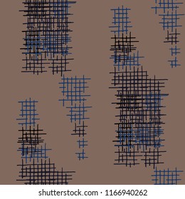 Grunge Seamless Mesh. Abstract Pattern. Trendy Hand Drawn Texture with Shabby Crossing Lines. Colorful Vector Pattern for Dress, Curtain, Paper. Abstract Seamless Pattern.