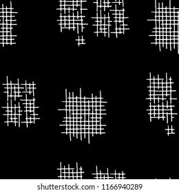Grunge Seamless Mesh. Abstract Pattern. Trendy Hand Drawn Texture with Scratched Crossing Lines. Black and White Vector Pattern for Fabric, Cloth, Textile. Abstract Seamless Pattern.