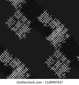 Grunge Seamless Mesh. Abstract Pattern. Vintage Hand Drawn Texture with Scribble Crossing Lines. Black and White Vector Pattern for Cotton, Print, Calico. Abstract Seamless Pattern.