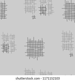 Grunge Seamless Mesh. Abstract Pattern. Vintage Hand Drawn Texture with Shabby Crossing Lines. Black and White Vector Pattern for Calico, Print, Textile. Abstract Seamless Pattern.