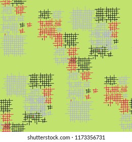 Grunge Seamless Mesh. Abstract Pattern. Modern Hand Drawn Texture with Scratched Crossing Lines. Colorful Vector Pattern for Cotton, Print, Calico. Abstract Seamless Pattern.