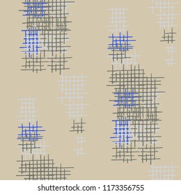 Grunge Seamless Mesh. Abstract Pattern. Modern Hand Drawn Texture with Shabby Crossing Lines. Colorful Vector Pattern for Cotton, Print, Calico. Abstract Seamless Pattern.