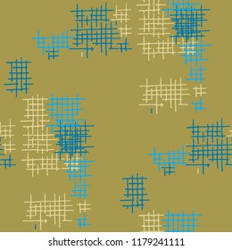 Grunge Seamless Mesh. Abstract Pattern. Modern Hand Drawn Texture with Scratched Crossing Lines. Colorful Vector Pattern for Cotton, Print, Textile. Abstract Seamless Pattern.