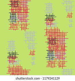 Grunge Seamless Mesh. Abstract Pattern. Modern Hand Drawn Texture with Scribble Crossing Lines. Colorful Vector Pattern for Dress, Curtain, Paper. Abstract Seamless Pattern.