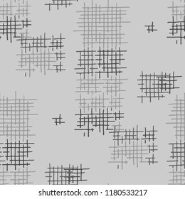 Grunge Seamless Mesh. Abstract Pattern. Retro Hand Drawn Texture with Scribble Crossing Lines. Black and White Vector Pattern for Cotton, Print, Textile. Abstract Seamless Pattern.
