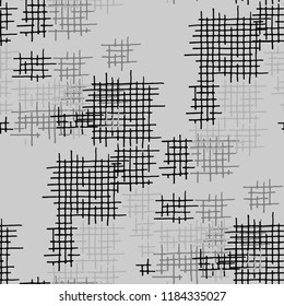 Grunge Seamless Mesh. Abstract Pattern. Retro Hand Drawn Texture with Scratched Crossing Lines. Black and White Vector Pattern for Wallpaper, Fabric, Print. Abstract Seamless Pattern.