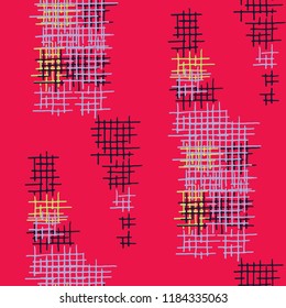 Grunge Seamless Mesh. Abstract Pattern. Trendy Hand Drawn Texture with Scratched Crossing Lines. Colorful Vector Pattern for Wallpaper, Print, Textile. Abstract Seamless Pattern.