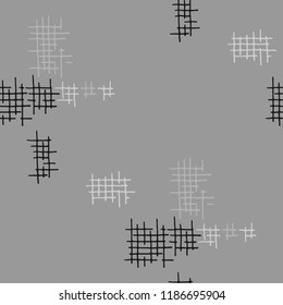 Grunge Seamless Mesh. Abstract Pattern. Vintage Hand Drawn Texture with Scratched Crossing Lines. Black and White Vector Pattern for Calico, Print, Textile. Abstract Seamless Pattern.