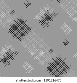 Grunge Seamless Mesh. Abstract Pattern. Retro Hand Drawn Texture with Scratched Crossing Lines. Black and White Vector Pattern for Dress, Curtain, Tablecloth. Abstract Seamless Pattern.