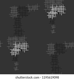 Grunge Seamless Mesh. Abstract Pattern. Retro Hand Drawn Texture with Scribble Crossing Lines. Black and White Vector Pattern for Print, Fabric, Cloth. Abstract Seamless Pattern.