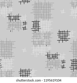 Grunge Seamless Mesh. Abstract Pattern. Trendy Hand Drawn Texture with Scratched Crossing Lines. Black and White Vector Pattern for Print, Fabric, Cloth. Abstract Seamless Pattern.