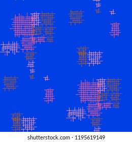 Grunge Seamless Mesh. Abstract Pattern. Trendy Hand Drawn Texture with Shabby Crossing Lines. Colorful Vector Pattern for Print, Cloth, Fabric. Abstract Seamless Pattern.