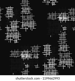 Grunge Seamless Mesh. Abstract Pattern. Trendy Hand Drawn Texture with Shabby Crossing Lines. Black and White Vector Pattern for Print, Cloth, Fabric. Abstract Seamless Pattern.